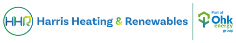 Logo with text that says Harris Heating & Renewables | Part of Ohk energy group